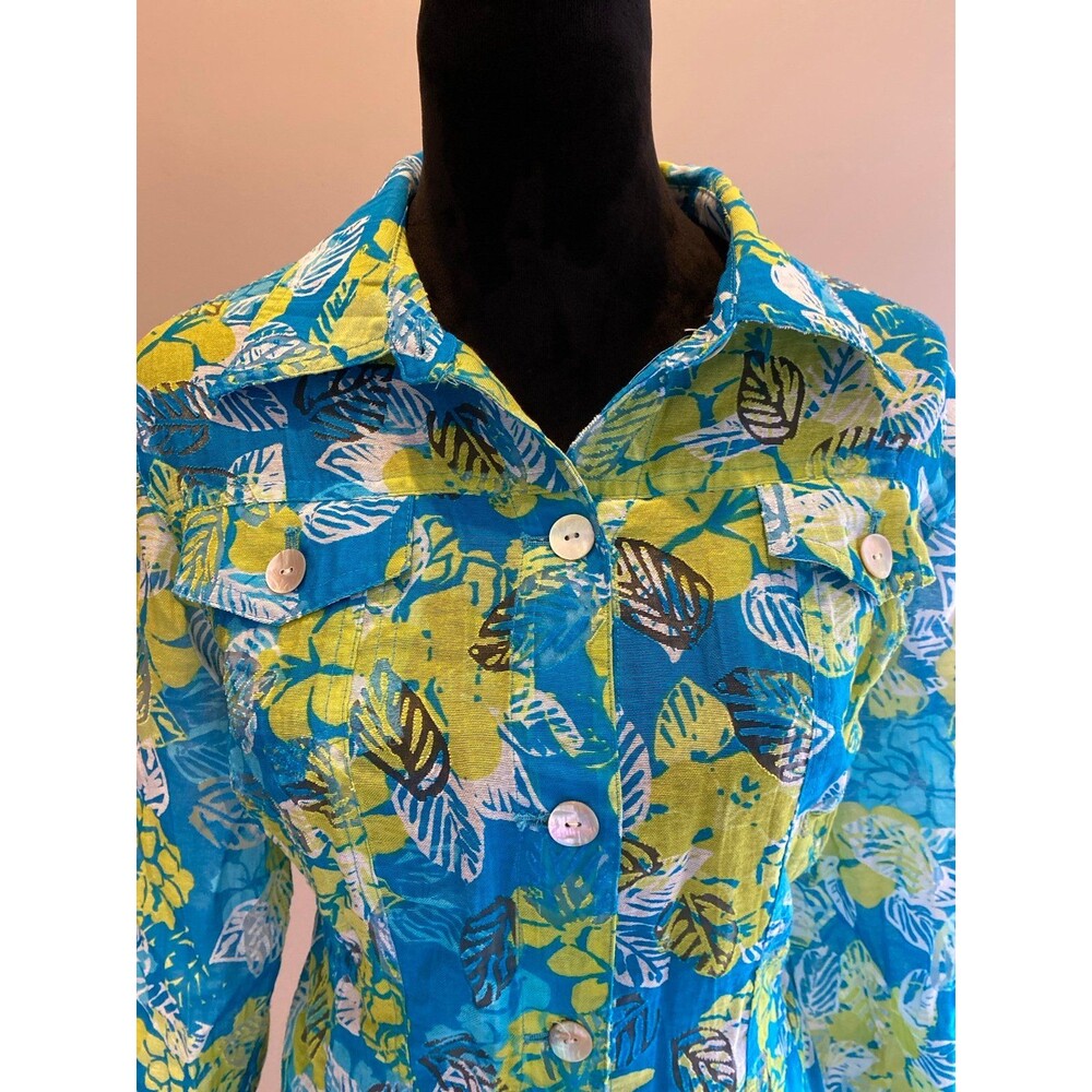 Ruby Rd. Button Down Blouse Sz 14 Turquoise Blue … - image 2